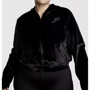 Pink by Victoria Secret Crop Black Velvet Hoodie Rhinestone P Logo XL